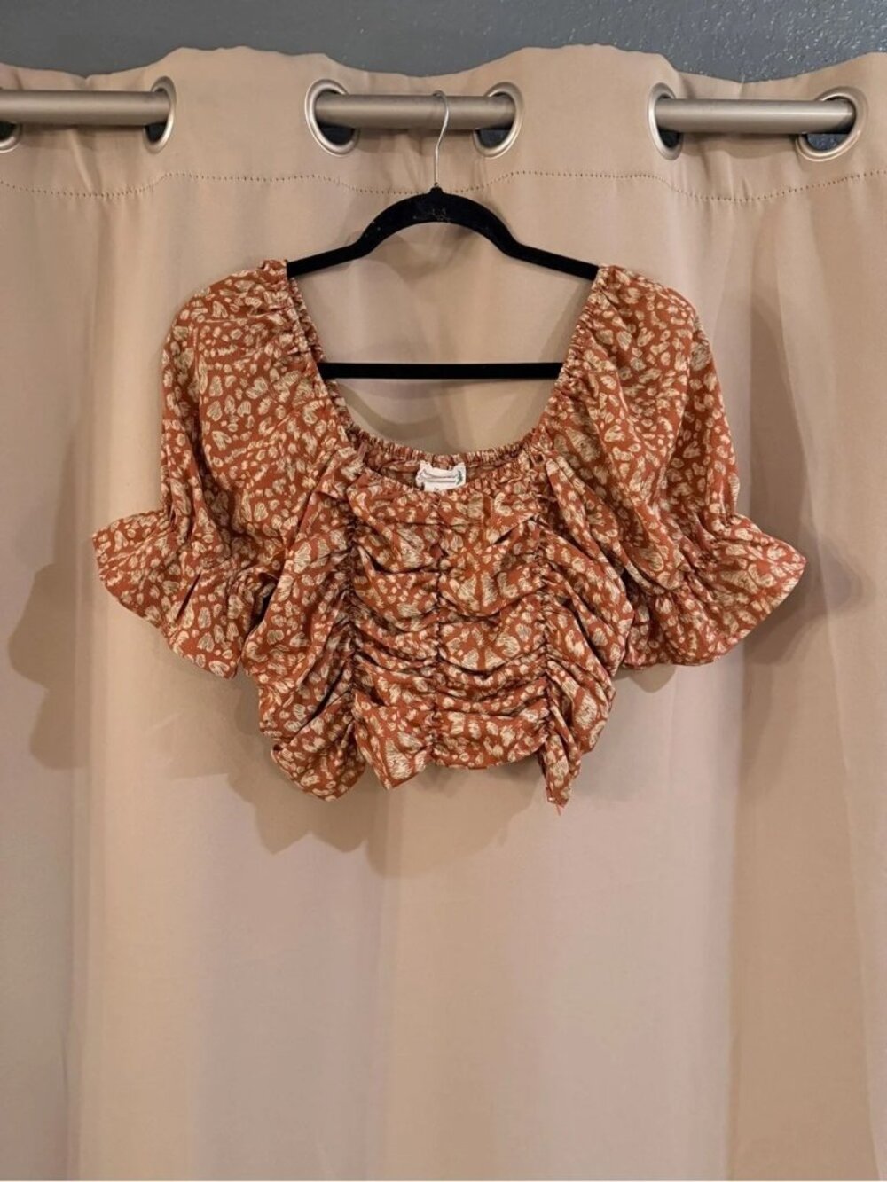 Loverriche Rust Printed Ruffle Crop Top - Women's